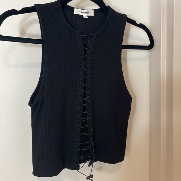 Joah Brown Lace Up Crop Tank Ribbed Top Size S/M Summit Flex Rib - Picture 7 of 13